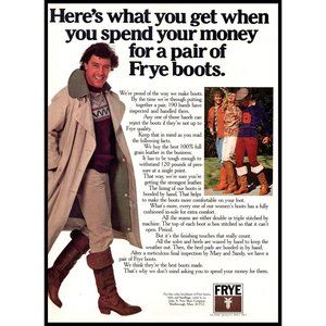 1978 Frye Boots Vintage Print Ad Trench Coat 70s Fashion Riding Boot Wall Art